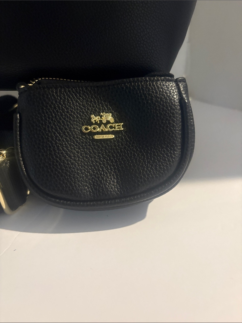 Coach Black Pebbled Leather Tote with Mini Pouch and Strap - Picture 2 of 11